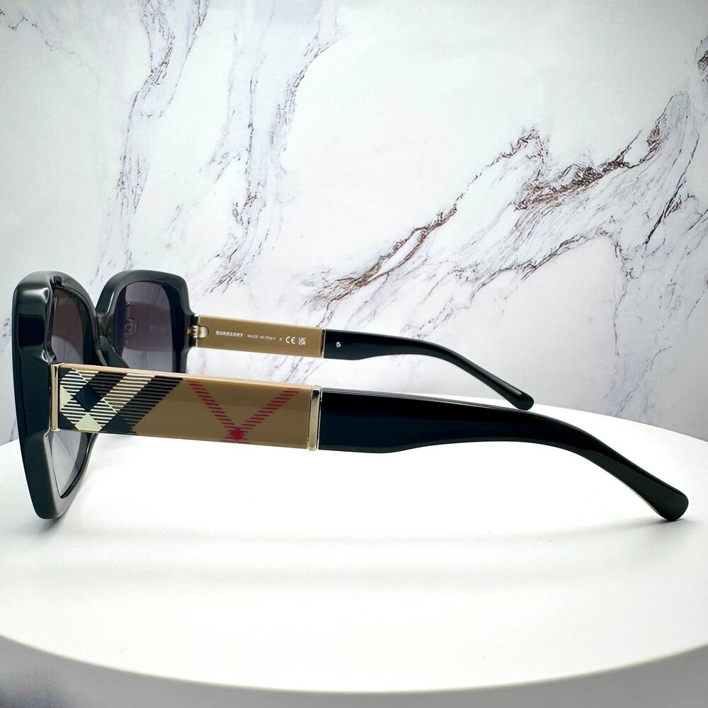 New Burberry Sunglasses Black Square Frames Checkered Arms Gradient BURBERRY - Picture 14 of 16
